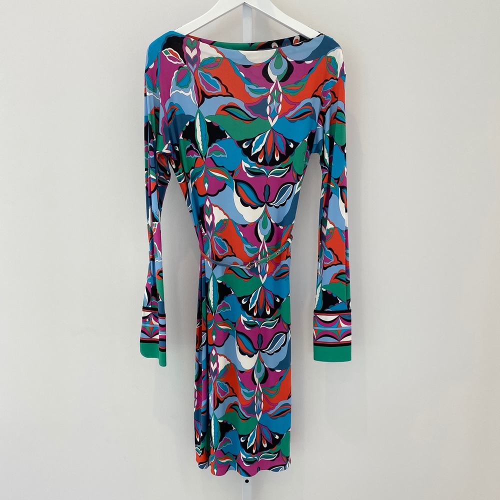 EMILIO PUCCI BLUE MULTI PRINT DRESS SIZE US 12 / IT 46 NWOTS!